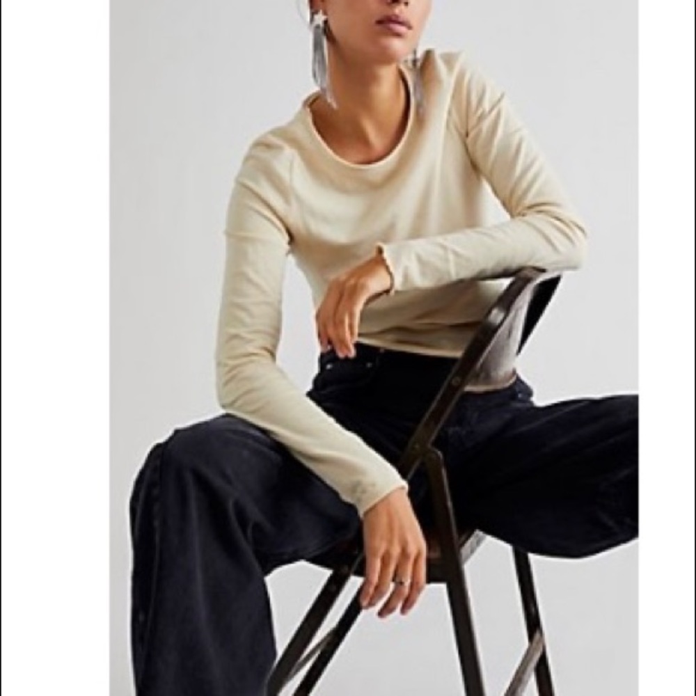 Free People Cream Long Sleeve Tee